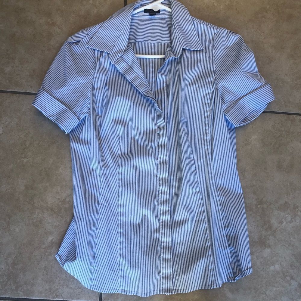 Ann Taylor blue striped button down shirt
